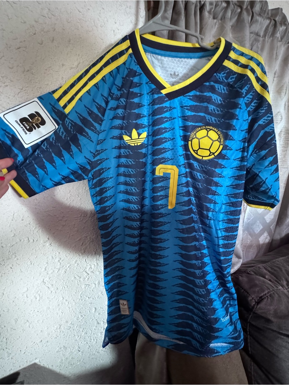 adidas Blue and Yellow Kids Soccer Jersey with Number 7